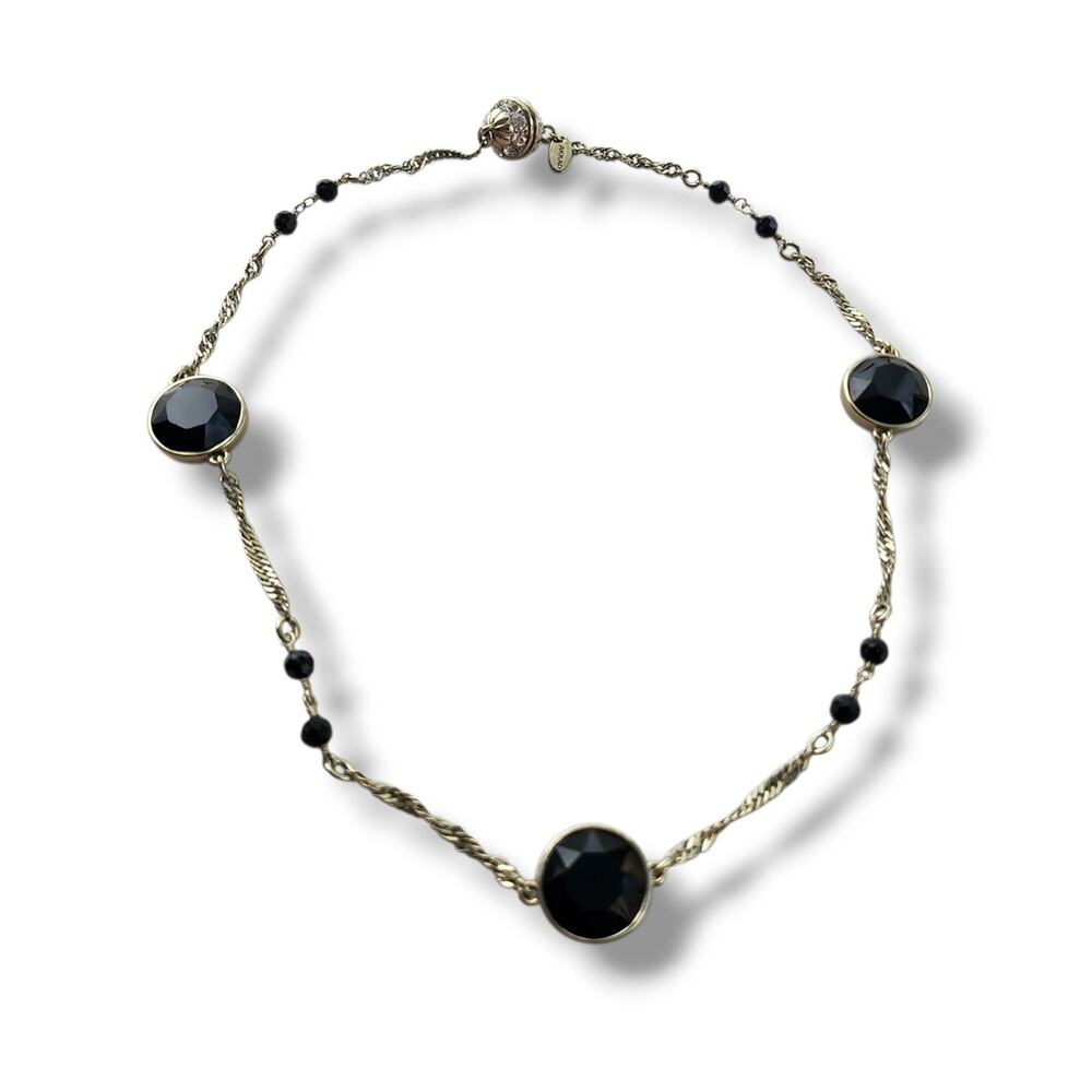 Necklace AKKAD Black Crystal Rhinestone Gold Tone Chain Necklace Vintage‎ Signed